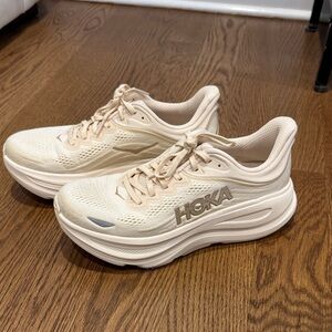 Hoka Women's Cream Athletic Shoes - Bondi 9